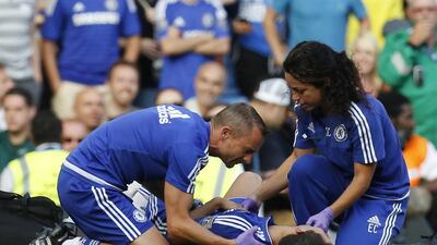 The action over which Eva Carneiro was criticised by Jose Mourinho as she tends to Eden Hazard during the opening Premier League match against Swansea City. Ian Kington / AFP