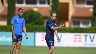Italy coach Roberto Mancini rates Gianluca Scamacca highly. Getty