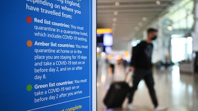 All travellers from the UAE arriving in the UK are required to quarantine at a government-approved hotel for 11 days, regardless of whether they have been vaccinated against Covid-19 or not. EPA / ANDY RAIN