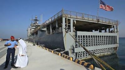 Michael H Corbin, US Ambassador to UAE, hosted the first shipboard reception for senior UAE officials, business leaders and diplomats on the USS Rushmore, currently docked at Port Khalifa in Abu Dhabi. Ravindranath K / The National