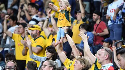 Australia's supporters react during the Japan 2019 Rugby World Cup Pool D match between Australia and Fiji at the Sapporo Dome in Sapporo. AFP