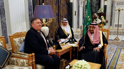 King Salman meets Mike Pompeo. Reuters