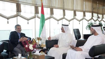 The Minister of Economy, Sultan Al Mansouri, and Iran’s ambassador to the UAE, Mohammad Reza Fayyaz, discuss economic relations between the two countries during a meeting in Abu Dhabi. Wam
