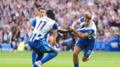 Brighton's Brajan Gruda celebrates scoring the winner against Manchester City. PA