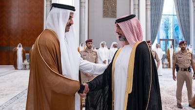 Sheikh Ammar bin Humaid Al Nuaimi, Crown Prince of Ajman, is received by Qatari Emir Sheikh Tamim as leaders and officials offer condolences after the death of former emir Sheikh Hamad bin Khalifa Al Thani. Reuters