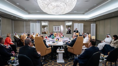 US Secretary of State Antony Blinken pictured in Riyadh with foreign ministers and senior officials from Saudi Arabia, Qatar, Egypt, Palestine, Jordan and the UAE. Wam