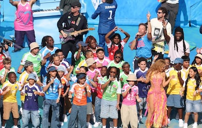 Gustavo Dudamel, Shakira, Coldplay, the PS22 Chorus and the Muppets unite for the show’s closing message of global unity and love. EPA