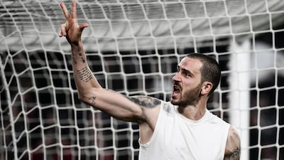 Juventus' Italian defender Leonardo Bonucci celebrates. AFP