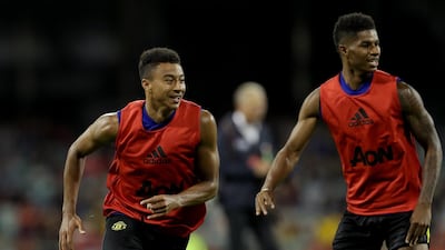Jesse Lingard, left, and Marcus Rashford of Manchester United during a training session. EPA