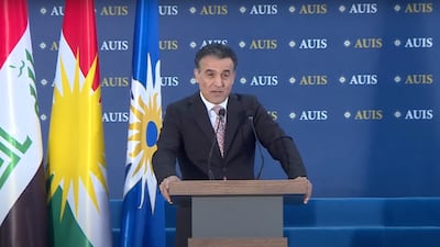 Kurdistan Region's Minister of Higher Education and Scientific Research Aram Mohammad Qadir speaks at the ceremony. Photo: Screengrab