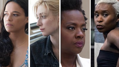 Michelle Rodriguez, Elizabeth Debicki, Viola Davis and Cynthia Erivo in 'Widows'. AP