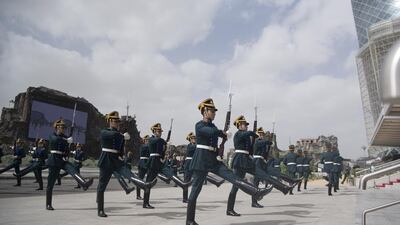 Members of a Russian military marching band participate in the opening ceremony of the 2017 International Defence Exhibition and Conference. Hamad Al Kaabi / Crown Prince Court - Abu Dhabi