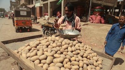 A potato vendor in Hyderabad. Disrupted fertiliser imports will hit this year's harvests in Pakistan. EPA