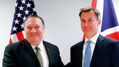 US Secretary of State Mike Pompeo and British Foreign Secretary Jeremy Hunt met in Brussels on May 13, 2019. AFP