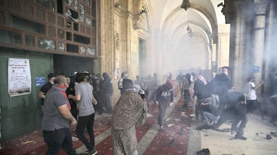 Palestinians clash with Israeli security forces at the Al Aqsa Mosque compound in Jerusalem's Old City. AP Photo