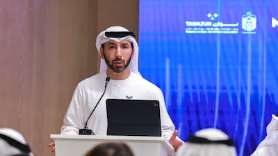 Hasan Al Nowais, Undersecretary of the Ministry of Industry and Advanced Technology, speaks at a Make it in the Emirates press conference. Victor Besa / The National