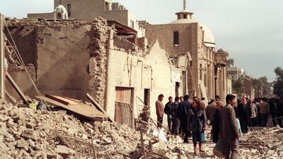 A photo dated February 16, 1991 showing damage near a church caused by an allied bombing raid in Baghdad. AFP