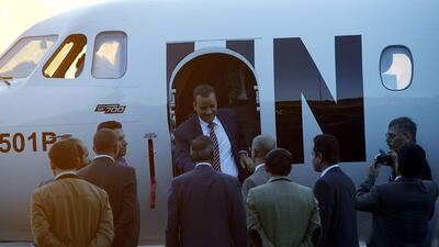 The UN special envoy for Yemen Ismail Ould Cheikh Ahmed arrives at Sanaa international airport on October 23, 2016 for talks with Yemen’s Houthi rebels and their allies. Yahya Arhab / EPA