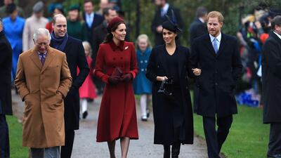 Prince Charles, Prince William, Catherine, Duchess of Cambridge, Meghan, Duchess of Sussex and Prince Harry attend a Christmas Day service at Church of St Mary Magdalene on December 25, 2018 in King's Lynn, England. Getty Images