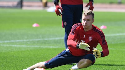Bernd Leno of Arsenal during a training session at London Colney in St Albans, England. Getty