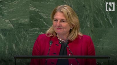Austrian foreign minister Karin Kneissl addresses the 2018 United Nations General Assembly