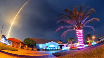 The SpaceX Falcon 9 rocket lifts off over Cocoa Beach, Florida. Craig Rubadoux / Florida Today via AP