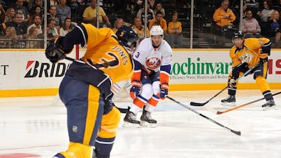 Nashville Predators rookie Seth Jones scores his first career goal in a 3-2 win over the New York Islanders on Saturday night. Frederick Breedon / Getty Images / AFP