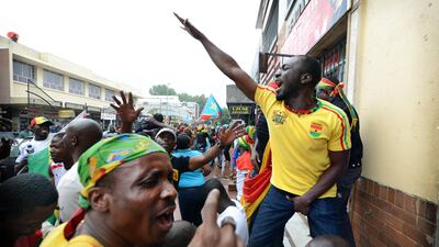 NOT FOR RESALE JOHANNESBURG - 20130120 - Ghana supporters play drums and sing knowing their team is 1-0 ahead during halftime. Photo: Bram Lammers NOT FOR RESALE. COPYRIGHT BRAM LAMMERS PHOTOGRAPHY