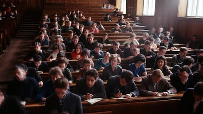 Students attending a lecture at Moscow University in the mid-1960s. Kadare loathed his experience of Soviet education. Dean Conger / Corbis