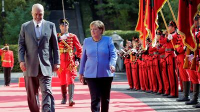 German Chancellor Angela Merkel with the Albanian Prime Minister, Edi Rama, in Tirana, Albania. Photo: Reuters