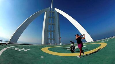 Nearly a decade since her uncle Tiger Woods teed off from the helipad on top of the Burj Al Arab Hotel, in a shot that went viral, Cheyenne poses for a picture after her second round. Warren Little / Getty Images