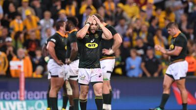 South Africa's Faf de Klerk reacts following the Rugby Championship defeat to Australia in Brisbane. EPA