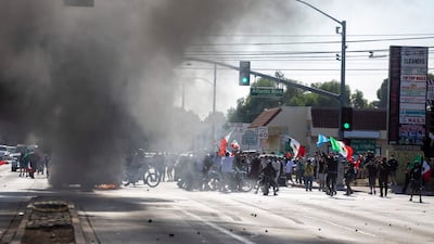 Clashes at the protest in Compton. AFP
