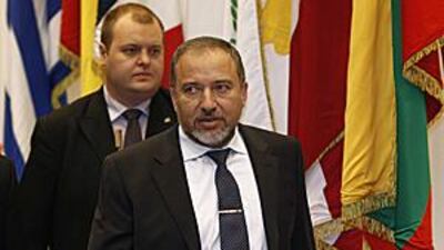 Israel's foreign minister Avigdor Lieberman leaves the EU council headquarters yesterday.