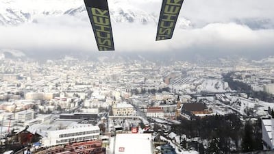 Stefan Kraft shown during a training jump on Saturday for the four-hills ski jumping tournament in Innsbruck. Dominic Ebenbichler / Reuters