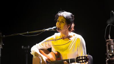 Souad Massi performs at the Hay Festival Etihad Garden Stage.