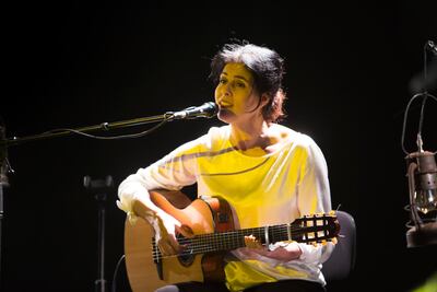 Souad Massi performing at the Hay Festival Etihad Garden Stage. Leslie Pableo / The National
