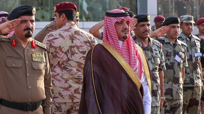 Saudi Arabia's Minister of InteriorAbdulaziz bin Saud bin Nayef looks on during the drill.