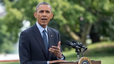 US President Barack Obama makes a statement on the situation in Ukraine on the South Lawn of the White House in Washington on July 29, 2014. AFP PHOTO/Nicholas KAMM