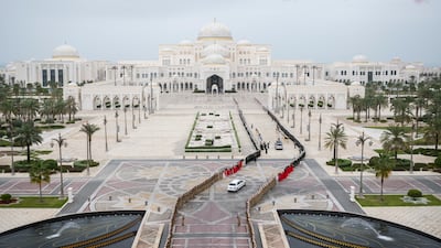 Sheikh Meshal wrote in the Qasr Al Watan VIP guestbook, expressing his appreciation to the UAE’s leadership, government and people. Mohamed Al Blooshi for the UAE Presidential Court