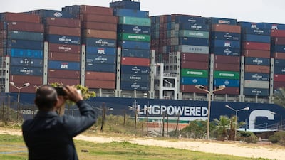 A container ship starts moving in the Suez Canal, in Ismalia, Egypt. EPA