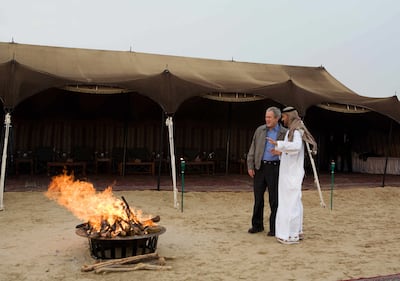 A lavish traditional desert tent was set up for Bush in Sweihan, an agricultural town in Abu Dhabi's Al Ain region. AFP
