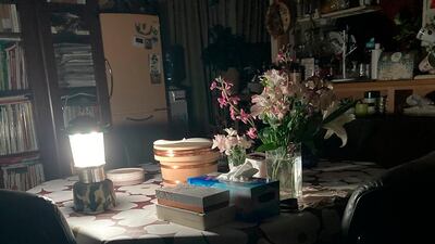 A lamp is used during an outage following an earthquake in Ichikawa, Chiba prefecture, about 230 kilometers (143 miles) away from Fukushima Saturday, Feb. 13, 2021. AP