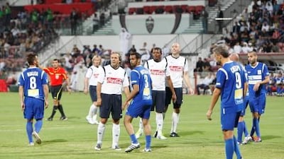 The All Stars Charity Football Match was played at Al Ahli Stadium last night to raise funds for children injured in the Libyan war. Hernan Crespo, Fabio Cannavaro, Javier Zanetti, Marco Materazzi and Pavel Nedved were among the big names.