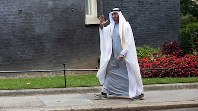 Sheikh Mohamed bin Zayed, Crown Prince of Abu Dhabi and Deputy Supreme Commander of the Armed Forces, visits UK Prime Minister Boris Johnson. Mark Chilvers / The National