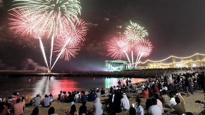 Fireworks go off at La Mer for the 48th UAE National Day on Sunday, December 1. Chris Whiteoak / The National