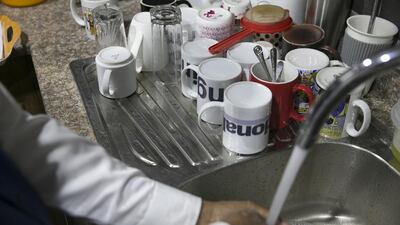 Countertop near the sink in at The National kitchette at the company’s offices in Abu Dhabi. Silvia Razgova / The National