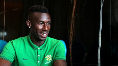 Bernie Ibini, an Australian football team member, speaks during an interview at the Yas Viceroy Hotel in Abu Dhabi on October 7, 2014. Christopher Pike / The National