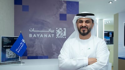 Hasan Al Hosani, managing director of Banayat, at the Abu Dhabi company's stand at the Dubai Airshow. Leslie Pableo / The National