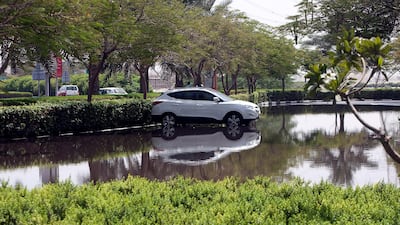 Dubai, United Arab Emirates- July,19, 2013: Leakage in Water pipes causes heavy flood in th IBN Battuta and Greens area in Dubai . ( Satish Kumar / The National ) For News